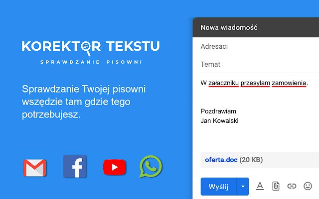 Korektor Tekstu sprawdzanie pisowni  from Chrome web store to be run with OffiDocs Chromium online