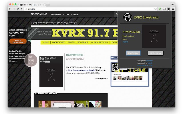 KVRX Livestream  from Chrome web store to be run with OffiDocs Chromium online