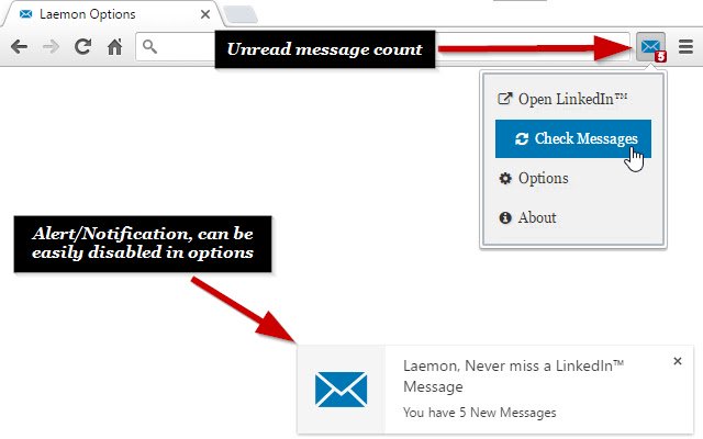 Laemon, Never miss a LinkedIn Message  from Chrome web store to be run with OffiDocs Chromium online