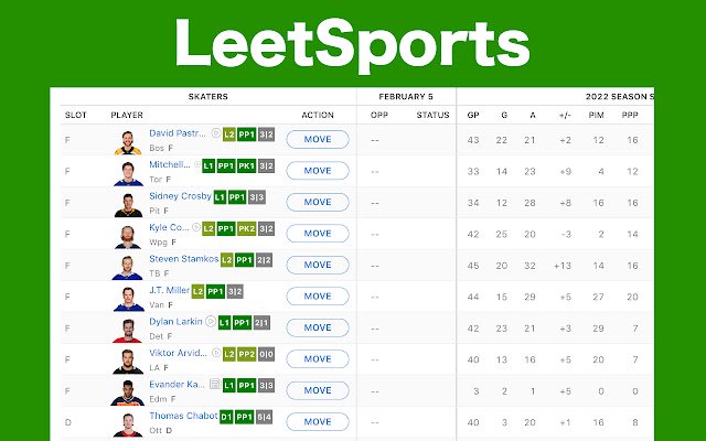 LeetSports Fantasy Hockey Tools  from Chrome web store to be run with OffiDocs Chromium online