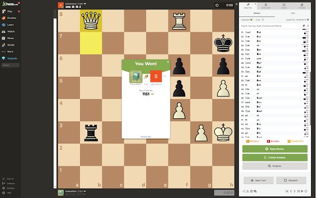 Lichess Cloud Analysis for Chess.com  from Chrome web store to be run with OffiDocs Chromium online