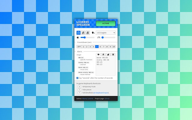 Lichess Speaker dari toko web Chrome untuk dijalankan dengan OffiDocs Chromium online