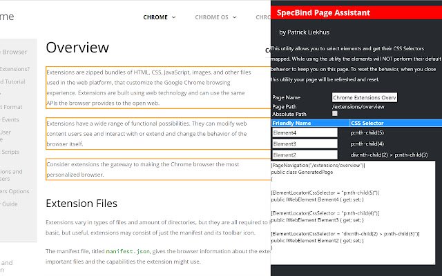 Liekhus SpecBind Page Assistant Extension  from Chrome web store to be run with OffiDocs Chromium online
