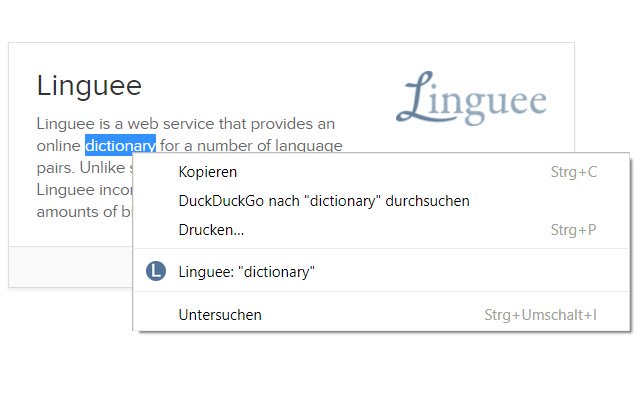 Menu kontekstowe Linguee ze sklepu internetowego Chrome będzie uruchamiane online za pomocą OffiDocs Chromium