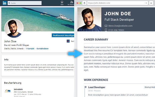 Linked CV Website Generator  from Chrome web store to be run with OffiDocs Chromium online