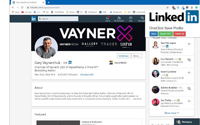 LinkedIn OneClick Export CSV  from Chrome web store to be run with OffiDocs Chromium online