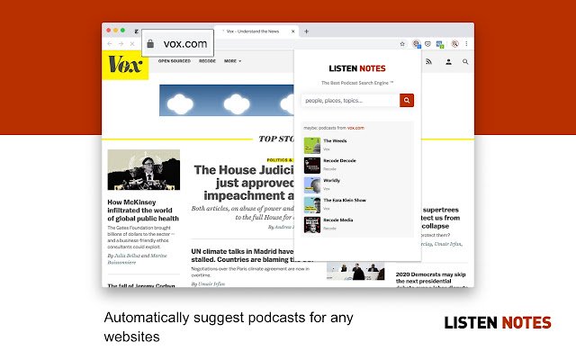 Listen Notes for Chrome podcast search  from Chrome web store to be run with OffiDocs Chromium online