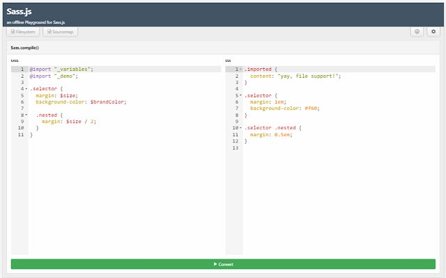 Live Sass.js Editor  from Chrome web store to be run with OffiDocs Chromium online