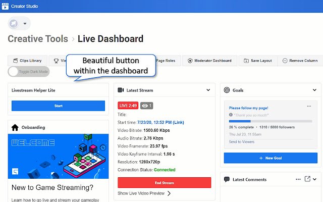 Livestream Helper Lite for Facebook™  from Chrome web store to be run with OffiDocs Chromium online