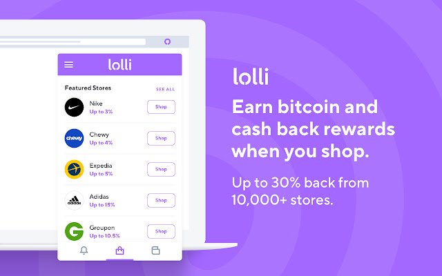 Lolli: Verdienen Sie Bitcoin und Cashback im Chrome-Webshop, der mit OffiDocs Chromium online betrieben werden kann