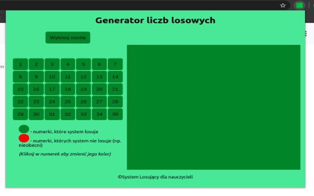 Losowy numerek Generator Liczb Losowych  from Chrome web store to be run with OffiDocs Chromium online