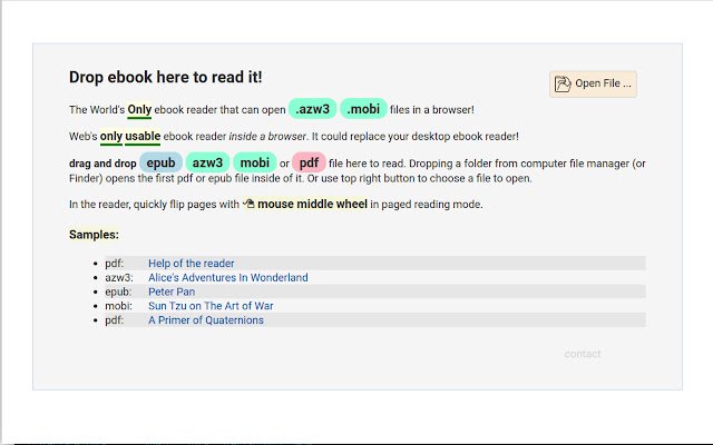 Loudreader (azw3, mobi, epub, offline Reader)  from Chrome web store to be run with OffiDocs Chromium online