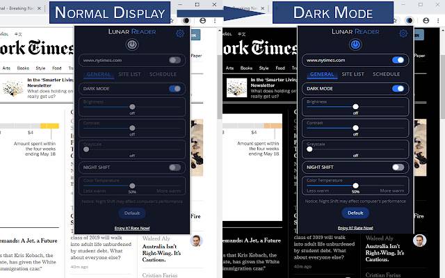 Lunar Reader Dark Theme Night Shift Mode din magazinul web Chrome va fi rulat cu OffiDocs Chromium online