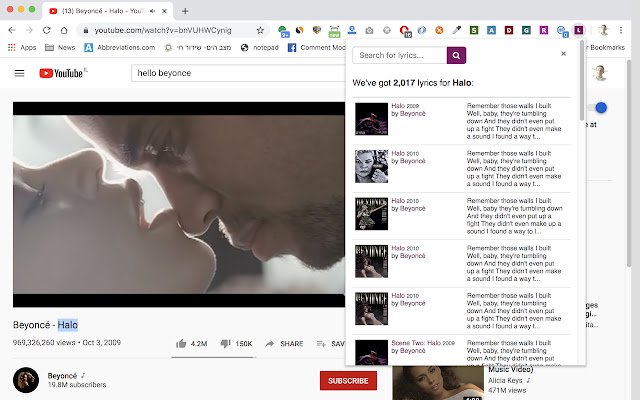 Lyrics.com  from Chrome web store to be run with OffiDocs Chromium online