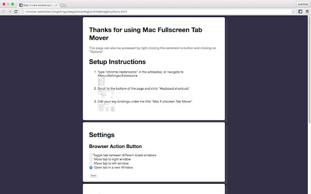 Mac Fullscreen Tab Mover  from Chrome web store to be run with OffiDocs Chromium online