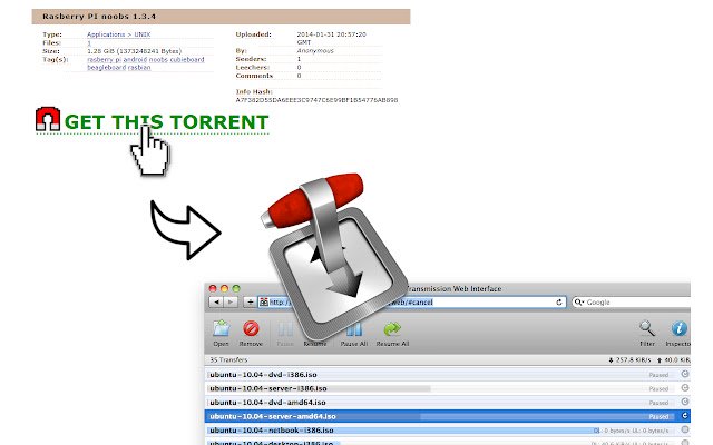 Magnet Link and .torrent to Transmission  from Chrome web store to be run with OffiDocs Chromium online