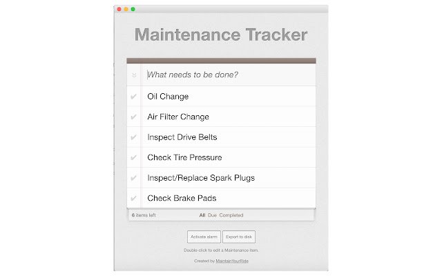 MaintainYourRide Maintenance Tracker  from Chrome web store to be run with OffiDocs Chromium online