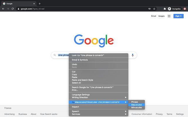 Majuscules/minuscules  from Chrome web store to be run with OffiDocs Chromium online