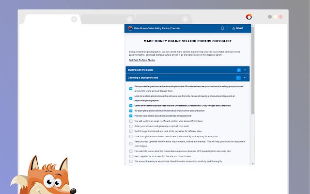Make Money Online Selling Photos (Checklist)  from Chrome web store to be run with OffiDocs Chromium online