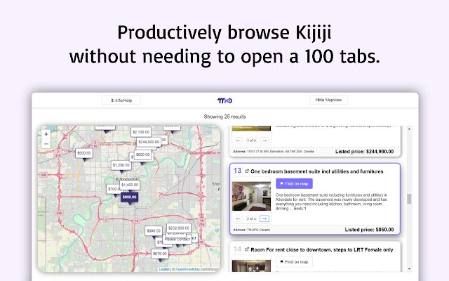 Mapview for Kijiji™  from Chrome web store to be run with OffiDocs Chromium online