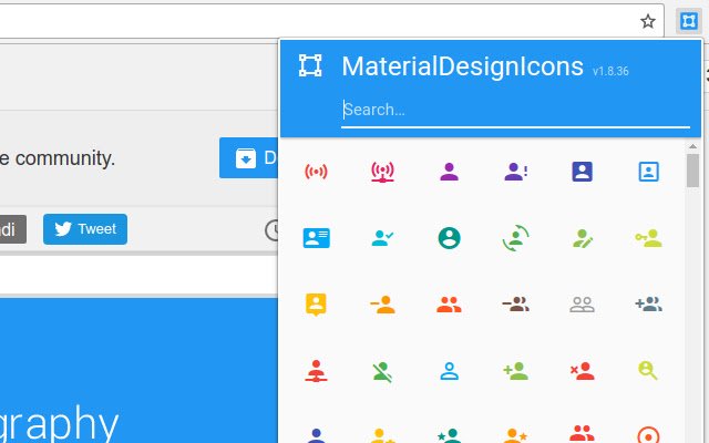 ക്രോം വെബ് സ്റ്റോറിൽ നിന്നുള്ള മെറ്റീരിയൽഡിസൈൻ ഐക്കൺസ് പിക്കർ, OffiDocs Chromium ഓൺലൈനിൽ പ്രവർത്തിക്കും