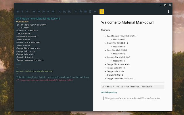 Material Markdown  from Chrome web store to be run with OffiDocs Chromium online