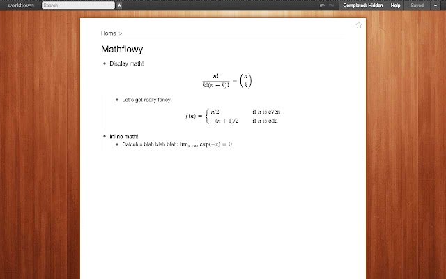 Mathflowy: TeX equations for Workflowy  from Chrome web store to be run with OffiDocs Chromium online