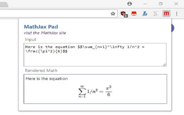 MathJax Pad  from Chrome web store to be run with OffiDocs Chromium online