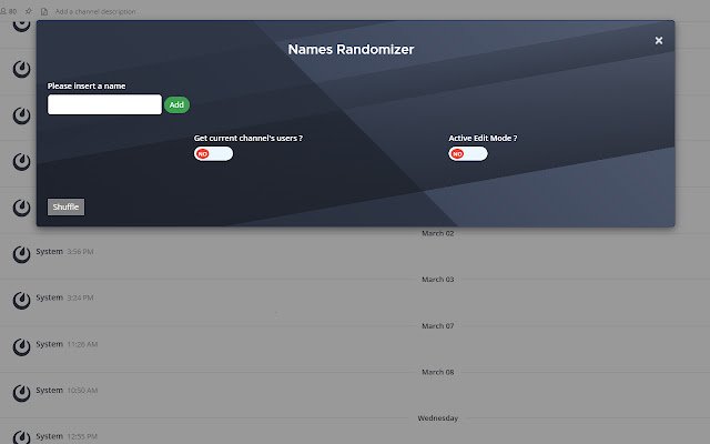 Mattermost Names Randomizer  from Chrome web store to be run with OffiDocs Chromium online
