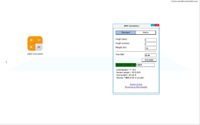 mBMI Calculator  from Chrome web store to be run with OffiDocs Chromium online