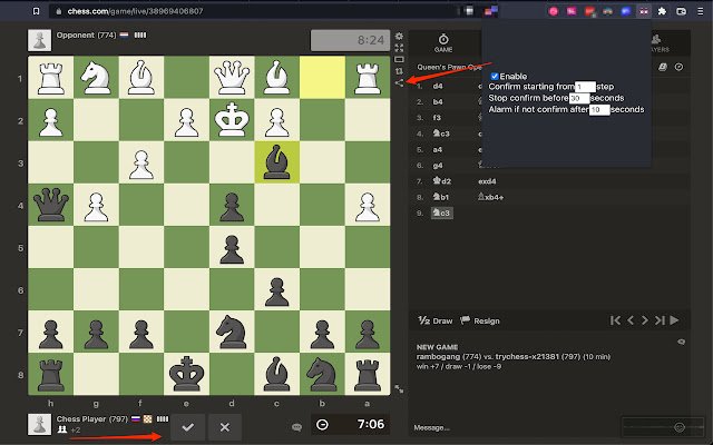 La conferma della mossa di mcChessCom per chess.com dal Chrome Web Store verrà eseguita con OffiDocs Chromium online