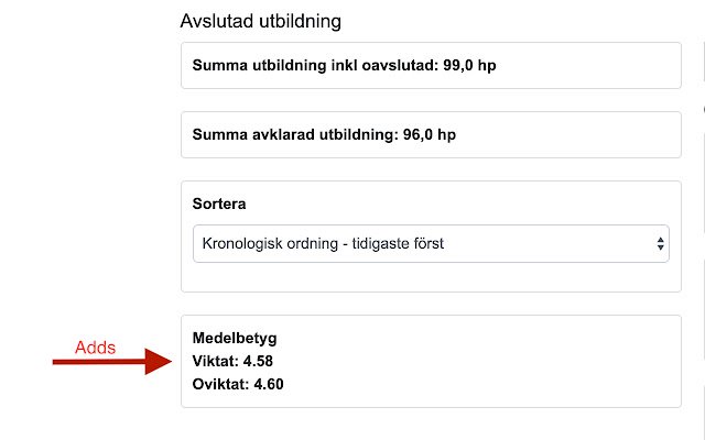 Medelbetyg till Ladok aus dem Chrome Web Store kann mit OffiDocs Chromium online ausgeführt werden