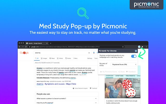 Picmonic tarafından Chrome web mağazasından Med Study Pop-up'ı OffiDocs Chromium çevrimiçi ile çalıştırılacak