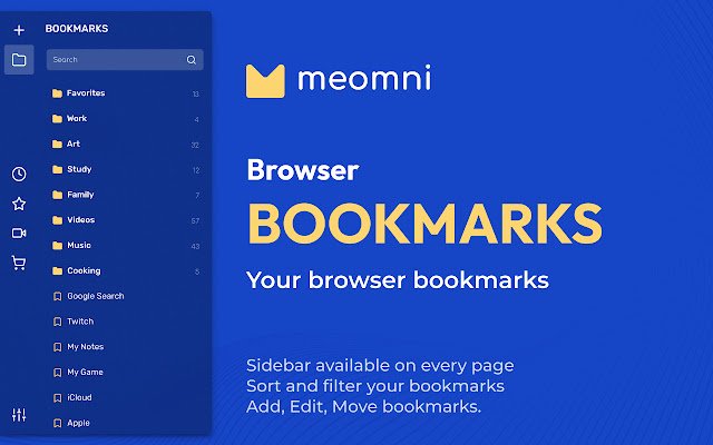 Meomni: Sidebar Bookmarks and Reader de Chrome web store para ejecutarse con OffiDocs Chromium en línea