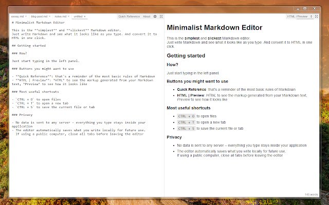 Minimalist Markdown Editor  from Chrome web store to be run with OffiDocs Chromium online