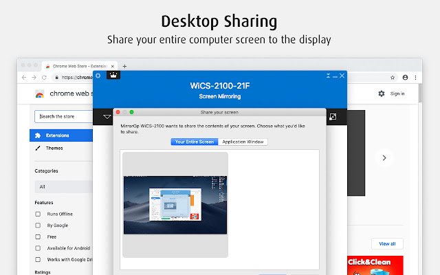 MirrorOp Sender de Chrome web store se ejecutará con OffiDocs Chromium en línea