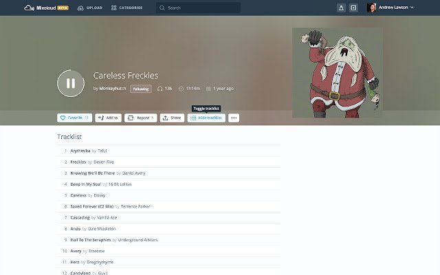 Mixcloud Tracklist  from Chrome web store to be run with OffiDocs Chromium online