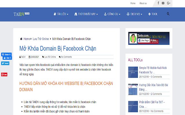 Mở Khóa Domain Bị Facebook Chặn  from Chrome web store to be run with OffiDocs Chromium online