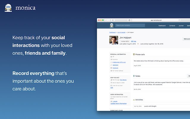 Monica Personal CRM dal Chrome Web Store da eseguire con OffiDocs Chromium online