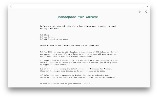 Monospace  from Chrome web store to be run with OffiDocs Chromium online