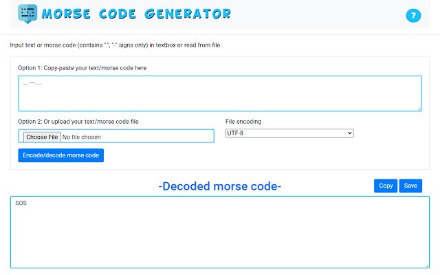 Morse Code Generator  from Chrome web store to be run with OffiDocs Chromium online