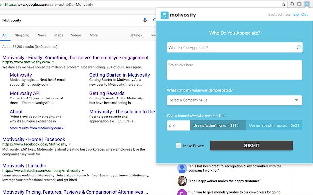 Motivosity  from Chrome web store to be run with OffiDocs Chromium online