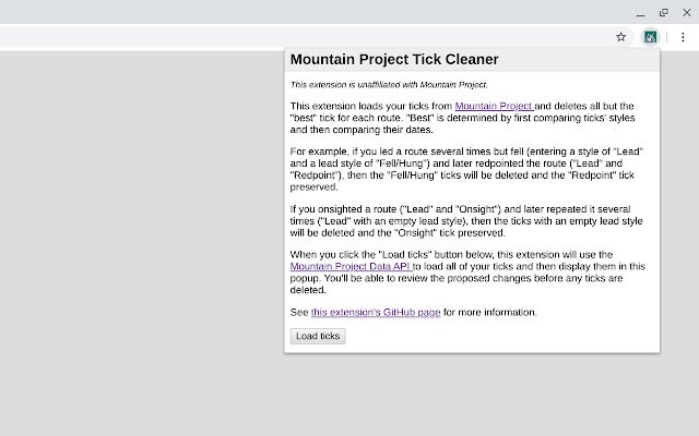 Mountain Project Tick Cleaner  from Chrome web store to be run with OffiDocs Chromium online