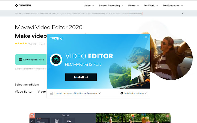 Movavi Video Editor 2020  from Chrome web store to be run with OffiDocs Chromium online