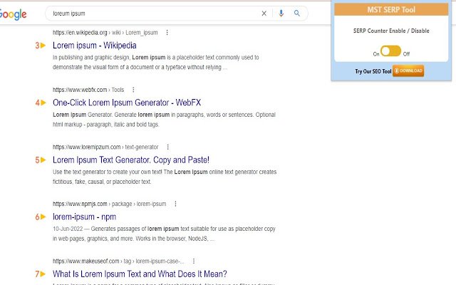 MST SERP Counter SEO Công cụ kiểm tra SERP miễn phí từ cửa hàng Chrome trực tuyến sẽ được chạy với OffiDocs Chromium trực tuyến