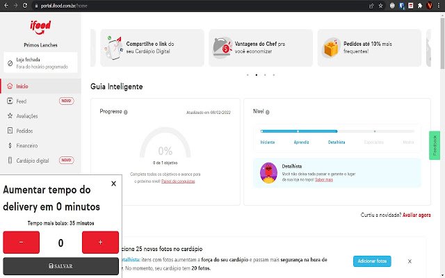 Mudar tempo delivery Portal Ifood em massa  from Chrome web store to be run with OffiDocs Chromium online