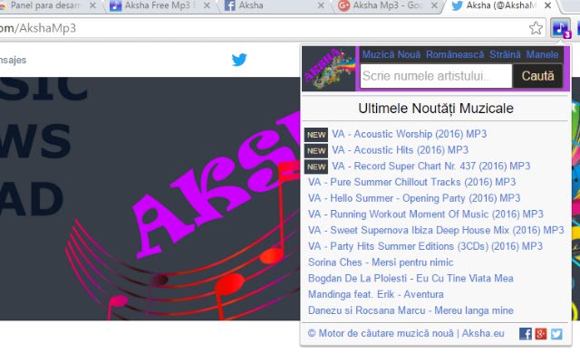 Muzica Noua | Aksha Mp3  from Chrome web store to be run with OffiDocs Chromium online