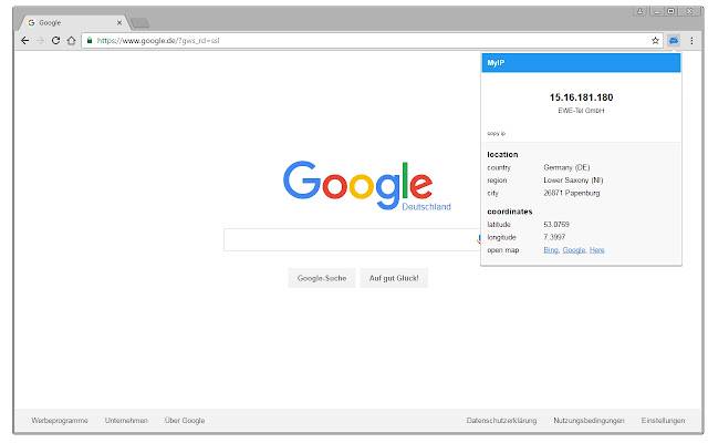 MyIP IPアドレスとChromeウェブストアからの位置情報の詳細をOffiDocs Chromiumオンラインで実行