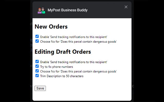 MyPost Business Buddy dal negozio web di Chrome può essere eseguito con OffiDocs Chromium online