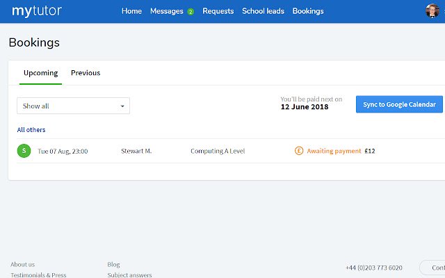 MyTutor Calendar  from Chrome web store to be run with OffiDocs Chromium online